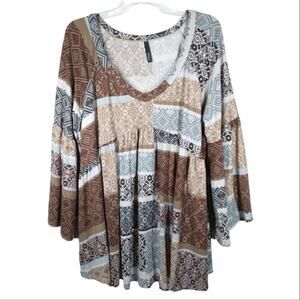 Voll Patchwork Boho Stretchy Tunic Top size 1XL